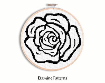 Rose Line Art Cross Stitch Pattern Pdf, Modern Cross Stitch Patterns, Minimal Art Cross Stitch Pattern, Rose Cross Stitch Chart