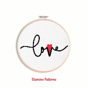 Love Cross Stitch Pattern Pdf, Valentine's Day Cross Stitch Pattern, Easy Cross Stitch Chart, For Valentine's Day Gift, Counted Cross Stitch