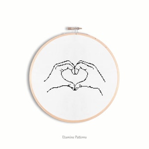 Line Art Heart Schema punto croce Pdf, Schema punto croce moderno a mano, Schemi punto croce contati, File Pdf ricamo digitale