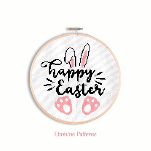 Happy Easter Cross Stitch Pattern, Digital PDF Counted Cross Stitch Chart, Happy Easter Text Cross Stitch Patterns, For Easter Day