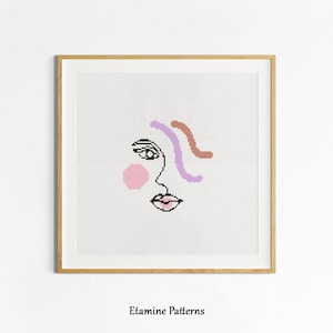 Padrão de ponto cruz de rosto feminino abstrato: bordado moderno (padrão em PDF)