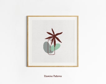 Aesthetic Line Art Plant Cross Stitch Pdf Pattern, Abstract Embroidery Patterns, Hand Made Gift Cross Stitch, Abstract Plant Cross Stitch