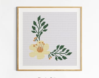 Yellow Flower Corner Cross Stitch PDF Pattern