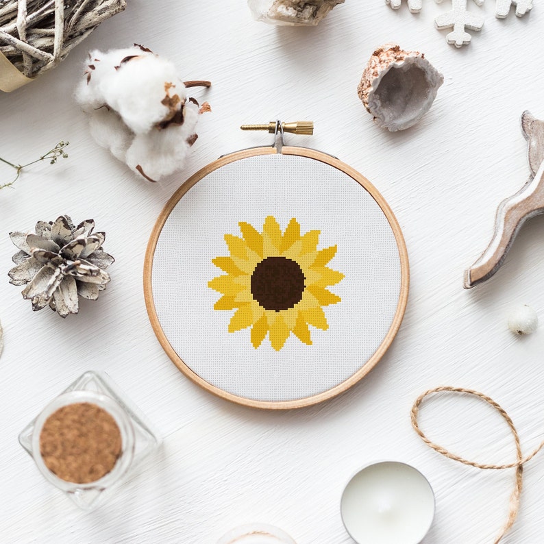 Sunflower Cross Stitch Pdf Pattern, Yellow Flower Cross Stitch Pattern, Garden Plant Cross Stitch Patterns, Mini Cross Stitch Charts