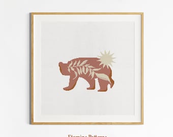 Abstract Bear Cross Stitch Pattern: Boho Embroidery (PDF)