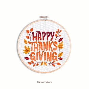 Happy Thanksgiving Cross Stitch Pattern Pdf, Thanksgiving Day Cross Stitch Pattern, Thanksgiving Text Cross Stitch Pattern