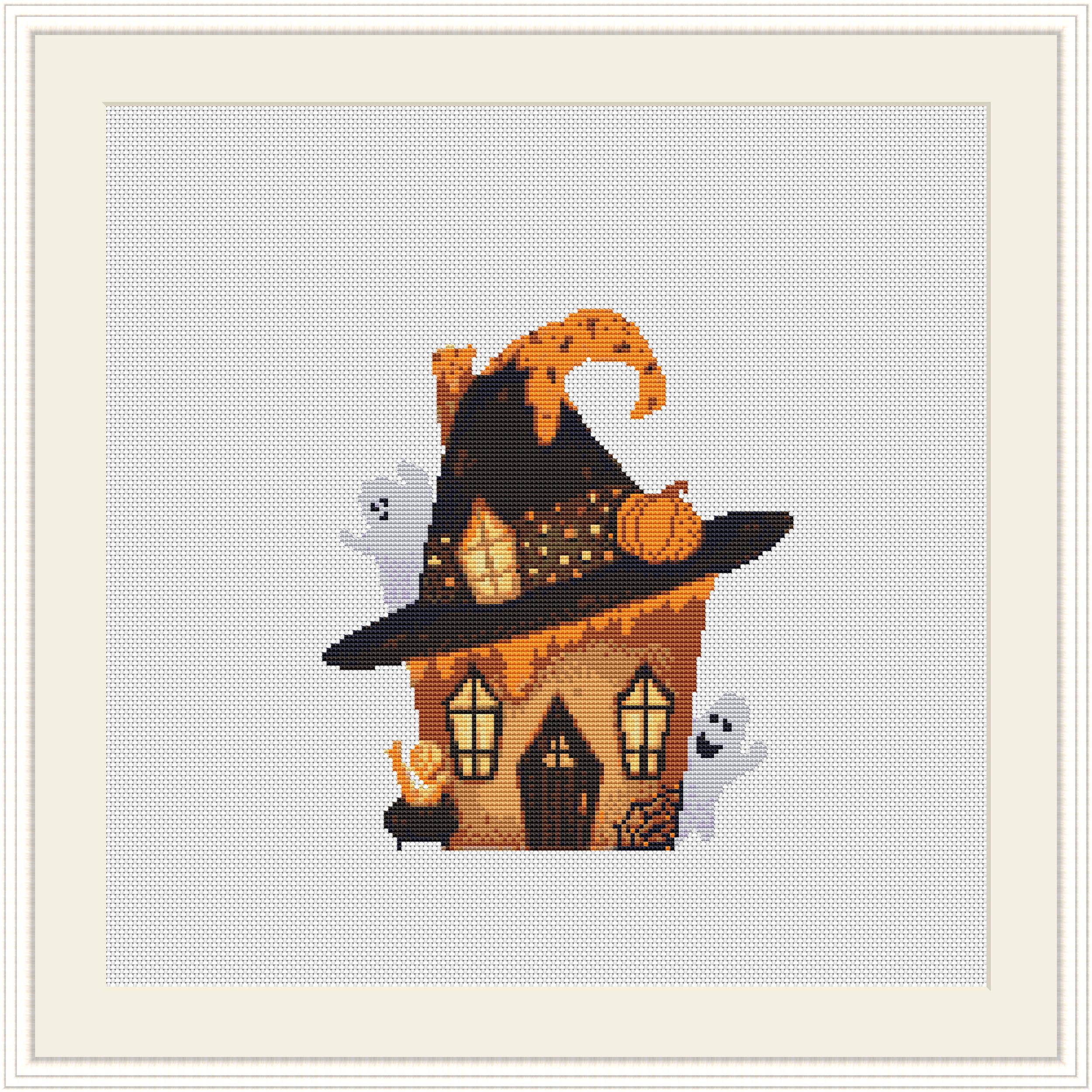 ハロウィンのお化け屋敷のクロスステッチパターン（PDF）：不気味な