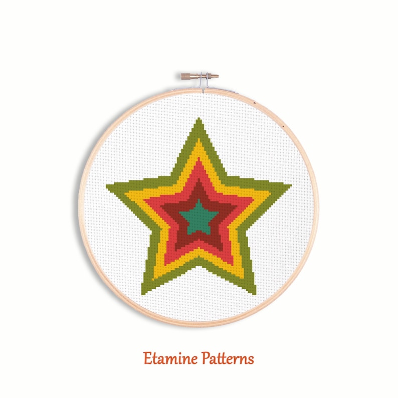 Retro Star Cross Stitch Pattern Pdf Modern Counted Cross - Etsy
