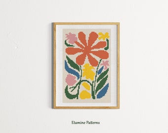 Modern Floral Art Cross Stitch Pdf Pattern, Hand Made Gift Cross Stitch, Contemporary Art Xstitch Patterns, Nature Cross Stitch Patterns