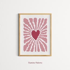 Abstract Heart Cross Stitch PDF Pattern, Modern Embroidery, Valentine&#39;s Day Gifts, Hand Embroidery PDF, Wall Decor Art, Simple Cross Stitch