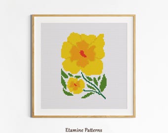 Yellow Wildflower Cross Stitch PDF Pattern, Spring Wall Decor