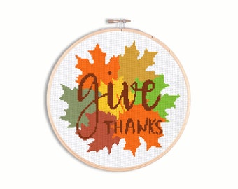 Give Thanks Cross Stitch Pattern, Thanksgiving Decor (PDF)