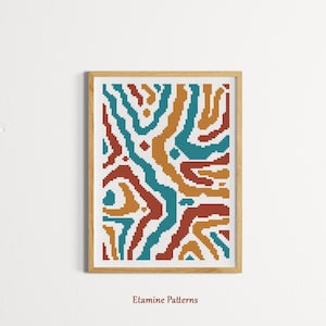 Retro Abstract Cross Stitch Pattern PDF, Digital Download Geometric Hand Embroidery