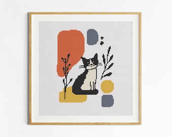Cross Stitch PDF Pattern Modern Abstract Minimalist Black Cat