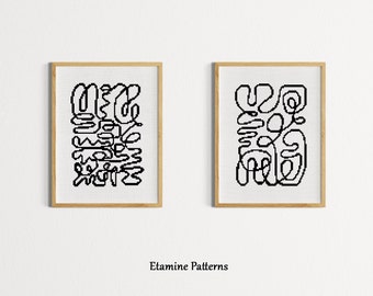 Modern Art Cross Stitch Pattern Set Pdf, Contemporary Xstitch, Abstract Embroidery Patterns, Easy Line Art Cross Stitch Patterns