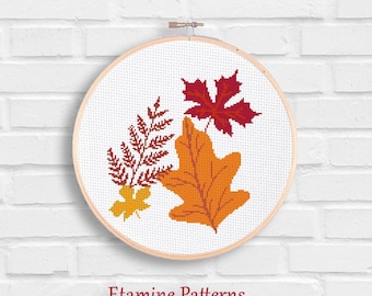 Autumn Leaves Cross Stitch Pattern, Fall Home Decor (PDF)