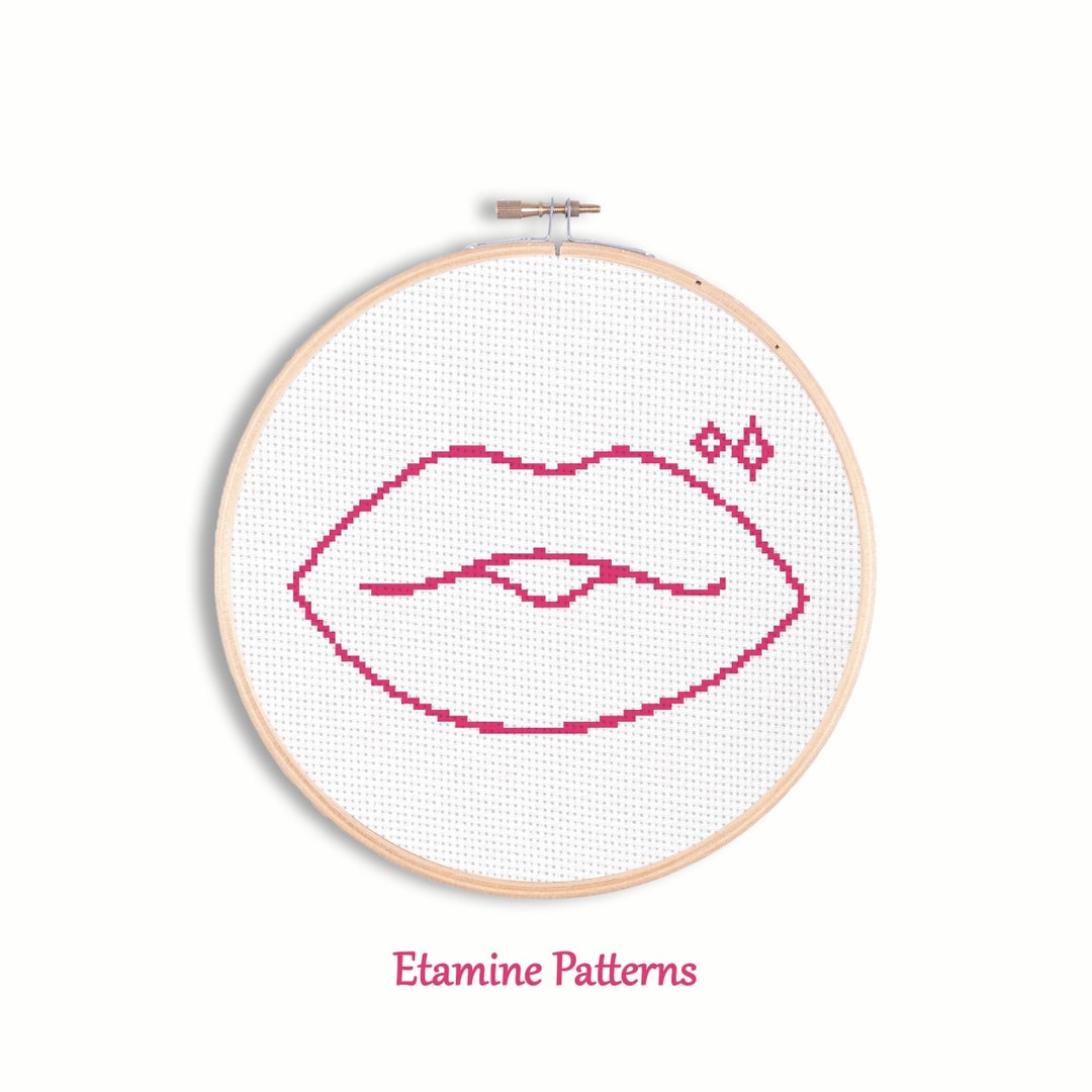 Line Art Kiss Cross Stitch Pattern Pdf, Lip Cross Stitch Pattern Chart