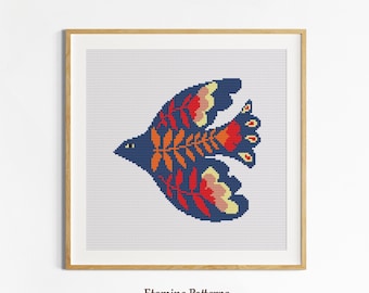 Scandinavian Folk Art Bird Cross Stitch Pattern, Instant PDF