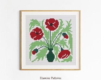 Red Poppy Flower Cross Stitch PDF Pattern