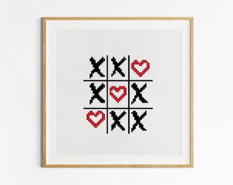 Tic Tac Toe Game Cross Stitch PDF Pattern, Valentine's Day Embroidery