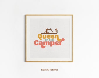 Queen Of The Camper Cross Stitch Pdf Pattern, Hand Made Gift Cross Stitch, Simple Cross Stitch Patterns, Camping Quotes Cross Stitch Pattern