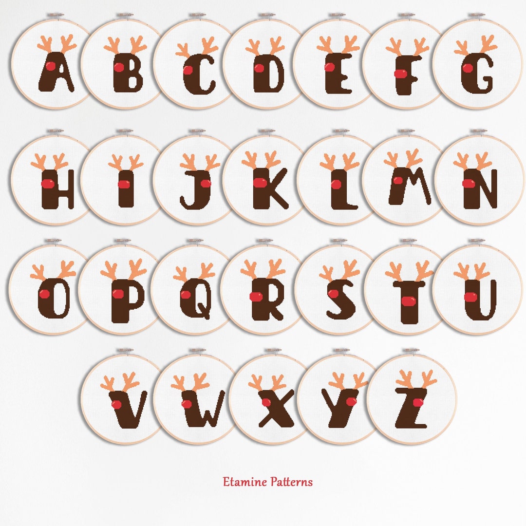 Christmas Letters Cross Stitch Pattern, Alphabet Needlepoint Patterns