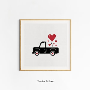 Valentine Truck Cross Stitch Pdf Pattern, Valentine&#39;s Day Cross Stitch Charts, Love Decor Cross Stitch, Hand Embroidery Pdf, Easy Xstitch