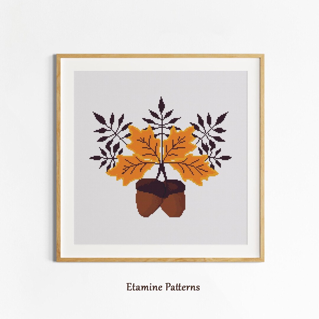 Acorn Autumn Leaves Cross Stitch Pattern PDF, Fall Embroidery Design - Etsy