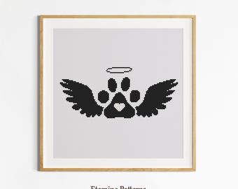Angel Paw Cross Stitch Pattern, Pet Memorial Design