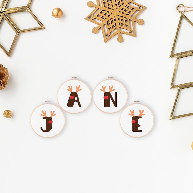 Christmas Letters Cross Stitch Pattern, Alphabet Needlepoint Patterns