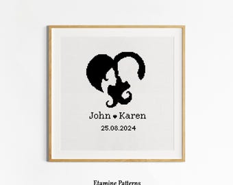 Personalized Wedding Cross Stitch Pattern, Custom Anniversary Gift (PDF)