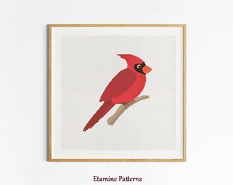 Northern Cardinal Cross Stitch Pattern, Instant Download PDF Red Bird Hand Embroidery