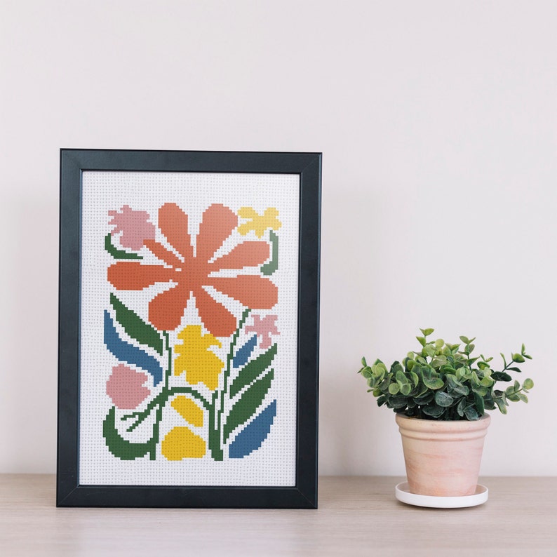 Modern Floral Art Cross Stitch Pdf Pattern, Hand Made Gift Cross Stitch, Contemporary Art Xstitch Patterns, Nature Cross Stitch Patterns image 7