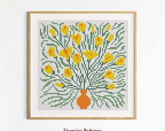 Yellow Wildflower Green Plant Cross Stitch PDF Pattern
