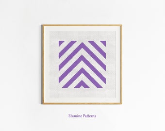 Purple Geometric Shape Cross Stitch Pdf Pattern, Mini Cross Stitch Patterns, Hand Made Gift Cross Stitch, Geometric Embroidery Patterns