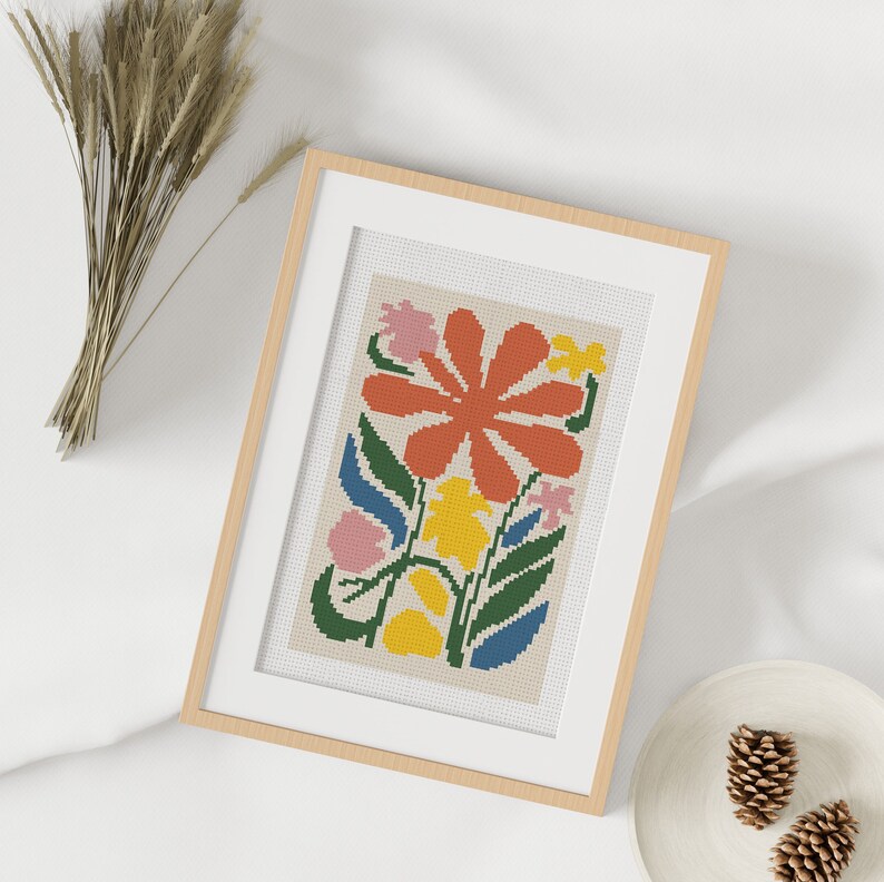 Modern Floral Art Cross Stitch Pdf Pattern, Hand Made Gift Cross Stitch, Contemporary Art Xstitch Patterns, Nature Cross Stitch Patterns image 6