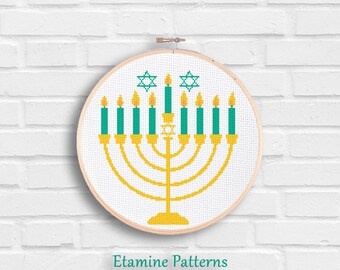 Menorah Cross Stitch Pattern, Instant Download PDF Hanukkah Candle Chart