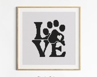 Love Paw Cross Stitch Pattern, Pet Lover Design