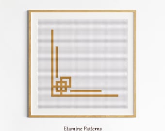 Geometric Corner Stitch Pattern, Minimal Antique Style