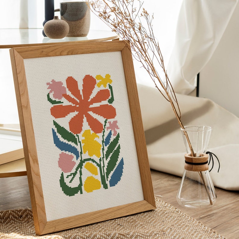 Modern Floral Art Cross Stitch Pdf Pattern, Hand Made Gift Cross Stitch, Contemporary Art Xstitch Patterns, Nature Cross Stitch Patterns image 8