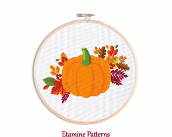 Pumpkin Cross Stitch Pattern Pdf, Halloween Pumpkin Cross Stitch Chart, Autumn Colors Cross Stitch Pattern, Halloween Decor, Autumn Decor