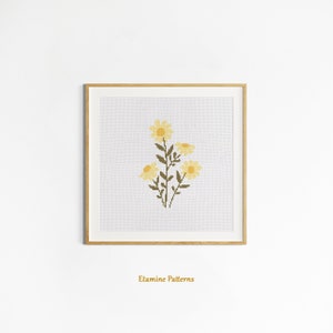 Moderne gele bloemen kruissteek PDF-patroon, bloem geteld kruissteekpatronen, tuinplant kruissteek, handgemaakte cadeau kruissteek