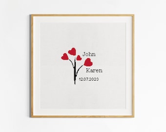 Personalized Wedding Anniversary PDF Cross Stitch Pattern: Valentine's Day Gift