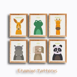 Animal Cross Stitch Pattern Set For Baby's Room, Pdf Cross Stitch Pattern For Baby's, Kid Cross Stitch Pattern Pdf, Set Of 6 Animal Pattern