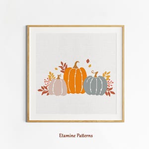 Pumpkins and Autumn Leaves PDF Cross Stitch Pattern: Fall Decor