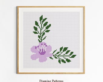 Purple Flower Corner Cross Stitch Pattern PDF