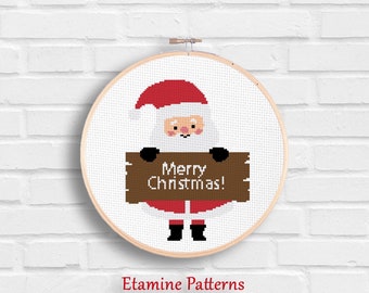 Merry Christmas Cross Stitch Pattern Pdf, Santa Claus Cross Stitch Pattern For Christmas, Xmas Cross Stitch Pattern Chart Gift For Christmas