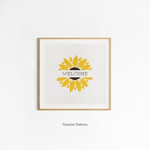 Welcome Cross Stitch Pdf Pattern, House Decor Cross Stitch Patterns, Sunflower Cross Stitch Patterns, Hand Made Gift Cross Stitch