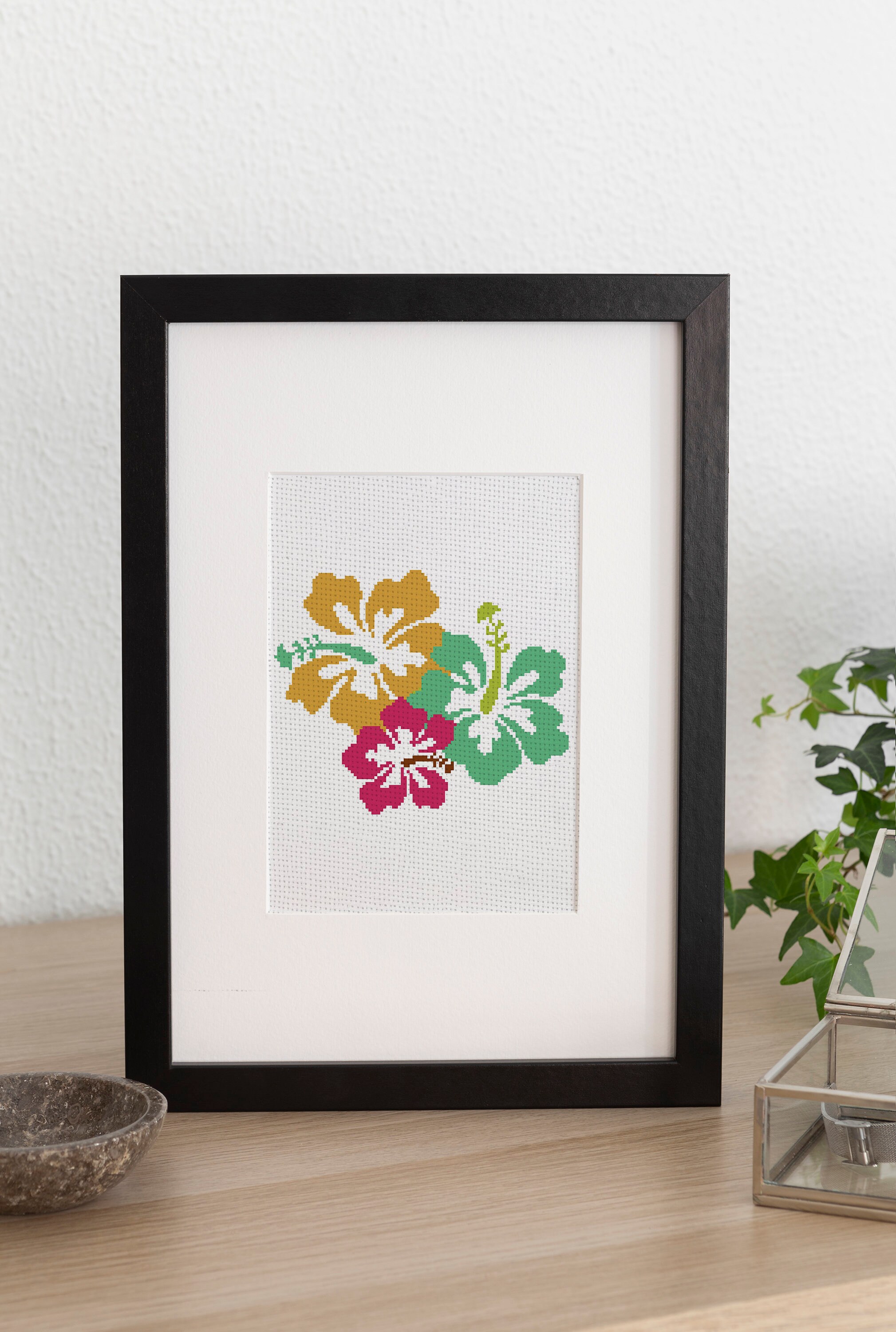 メーカー直売 - 人気ランキング Stitch Cross Flowers Hibiscus of Bunch Pattern Plant Pdf, 絵画/タペストリー