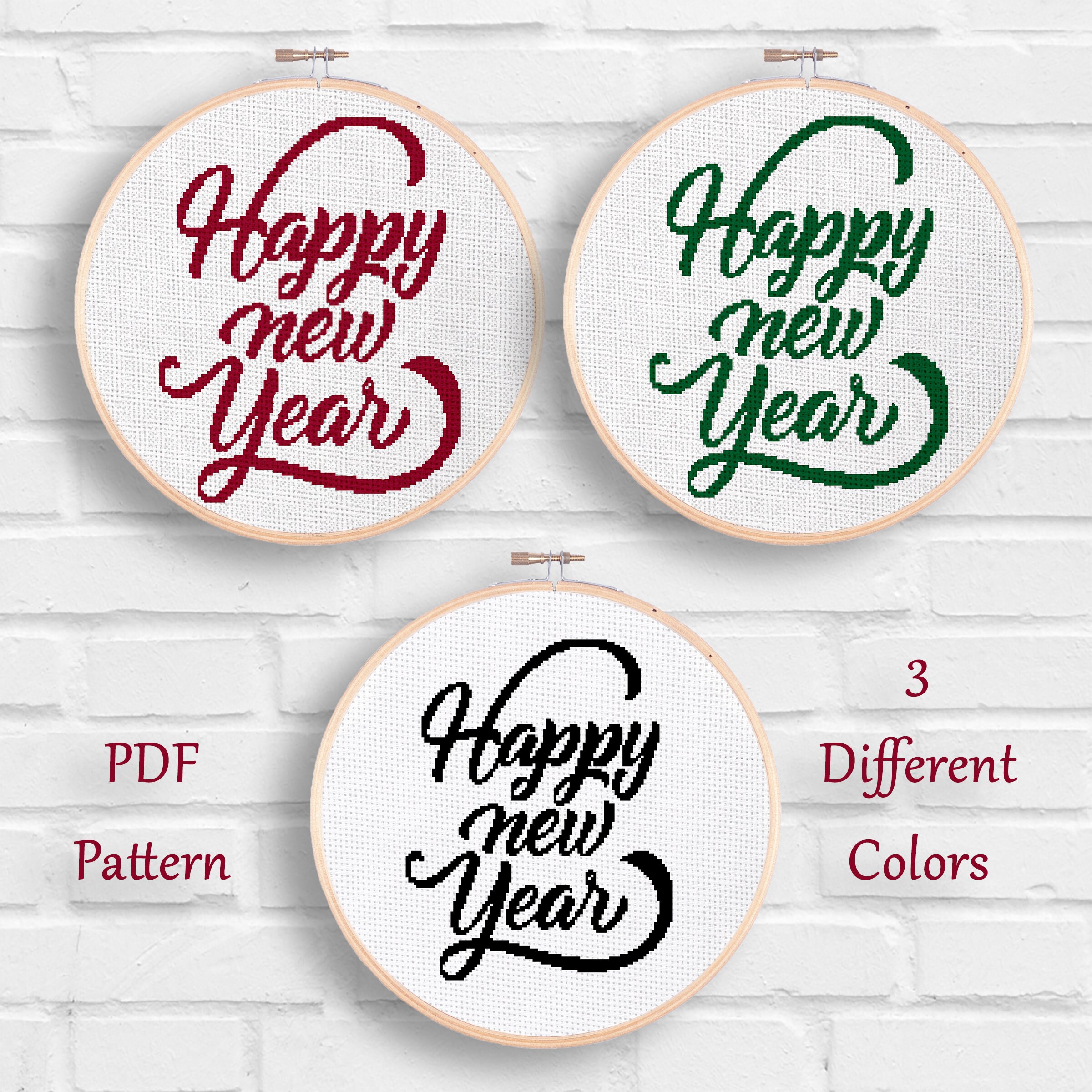 Happy New Year Cross Stitch Pattern Pdf Christmas Text Cross - Etsy